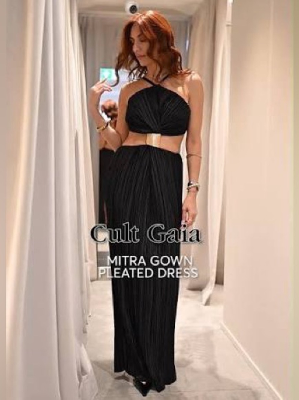 Cult Gaia Black Pleated Halter Mitra Gown